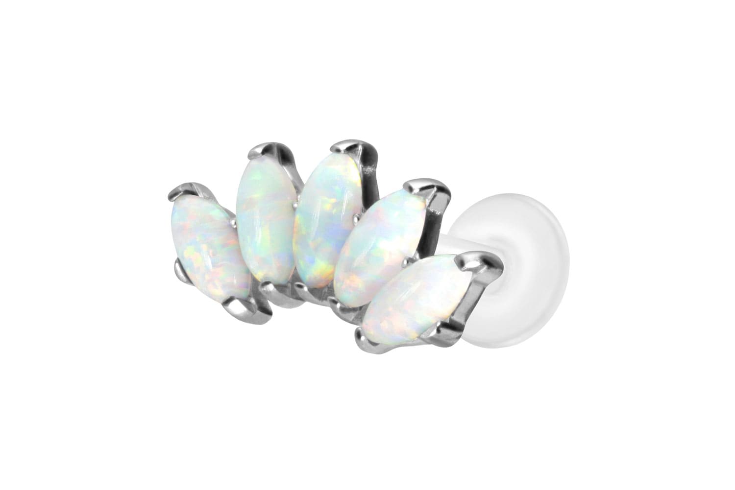 PTFE Labret Piercing mit Innengewinde + Titan-Aufsatz BOGEN + SYNTHETISCHE OPALE